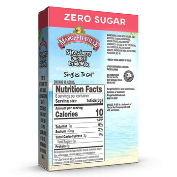 Margaritaville Margarita Singles To Go Drink Mix, Strawberry Daiquiri, 6 Pack, 0.65 Ounce Each