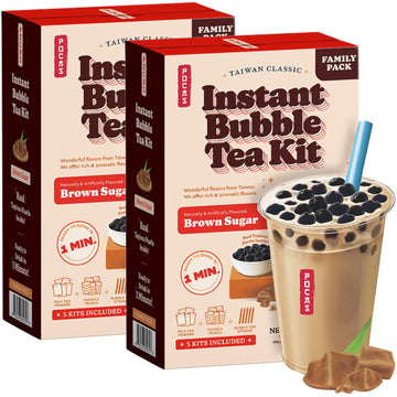 Pocas Bubble Tea Kit, Brown Sugar 2-Pack - Instant Milk Tea Powder with Authentic Tapioca Pearls for Instant Bubble Tea, 10 Kits