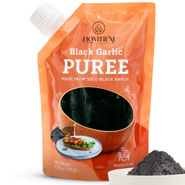 Homtiem Black Garlic Puree 150g. (Made from Solo Black Garlic 100%), Whole Black Garlic Fermented for 90 Days, Non-GMOs, High in
