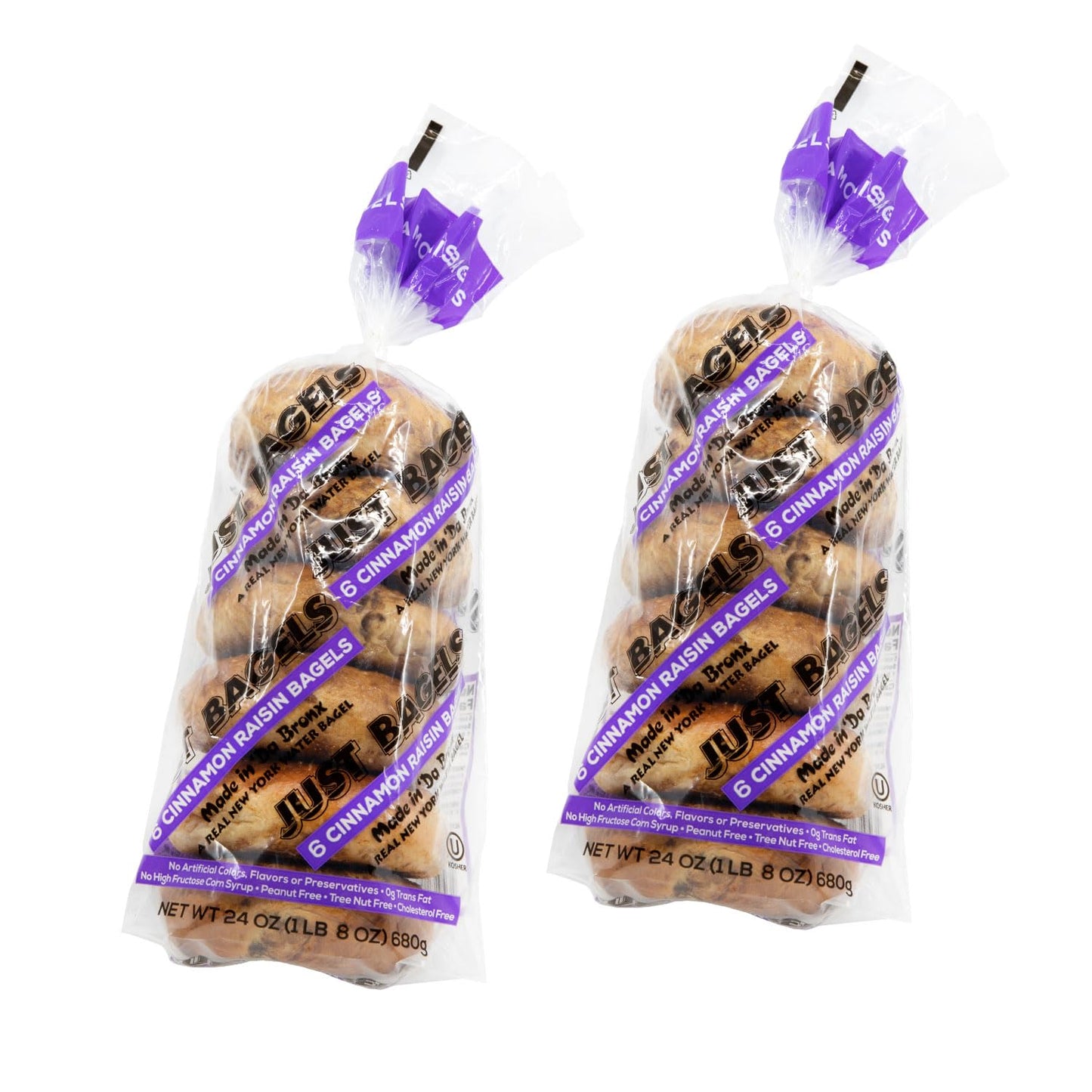 Just Bagels - Cinnamon Raisin Bagels - 2 Packs Of 6 Bagels Per Pack - 12 Total Non-Gmo.
