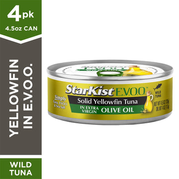 Starkist E.V.O.O. Solid Yellowfin Tuna In Extra Virgin Olive Oil - 4.5 Oz Can (Pack Of 4)