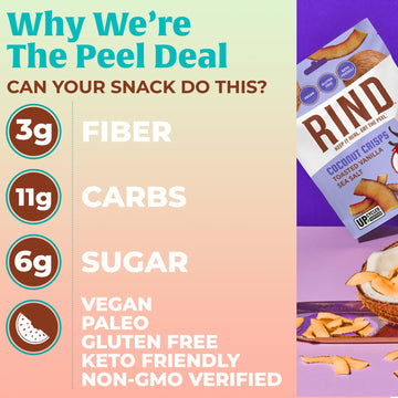 RIND Snacks | Coconut Crisps with Toasted Vanilla & Sea Salt | Dried Fruit Superfood | Snack Chips | Low Carbs | High Fiber | Ke