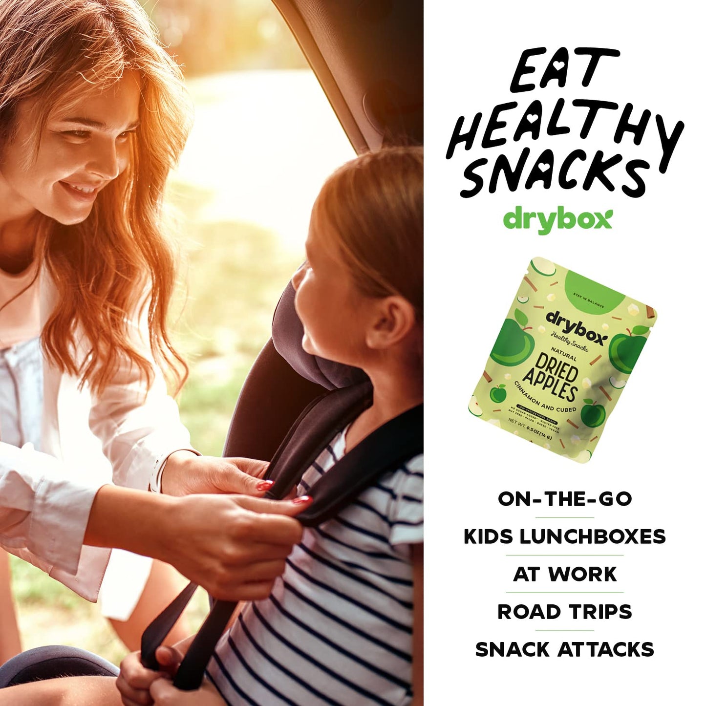 Drybox Dried Cinnamon Apple Cube 12 Snack Packs, No Sugar Added Dried Apples With Sweet Cinnamon | Non-Gmo Gluten Free Paleo Ket