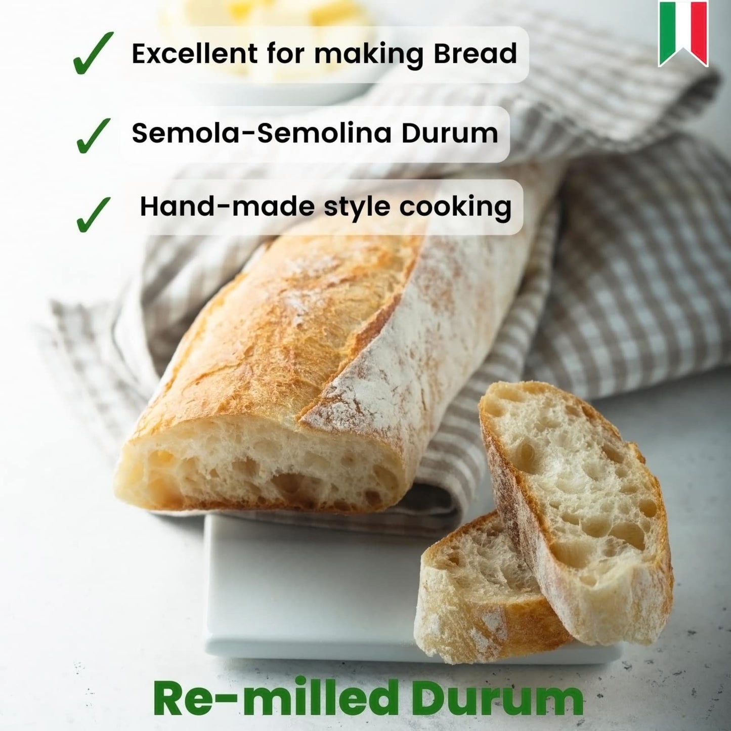 Italian Semola Flour, 11 Lbs (5 Kg), Fine Ground Semolina Rimachinata For Fresh Pasta, Bread, Grano Duro, Product Of Italy, Duru