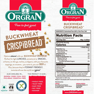 Orgran Gluten Free Toasted Buckwheat Crispibread | Organic Buckwheat Crispbread Vegan Friendly Made With Purity | Egg-Free, Dair
