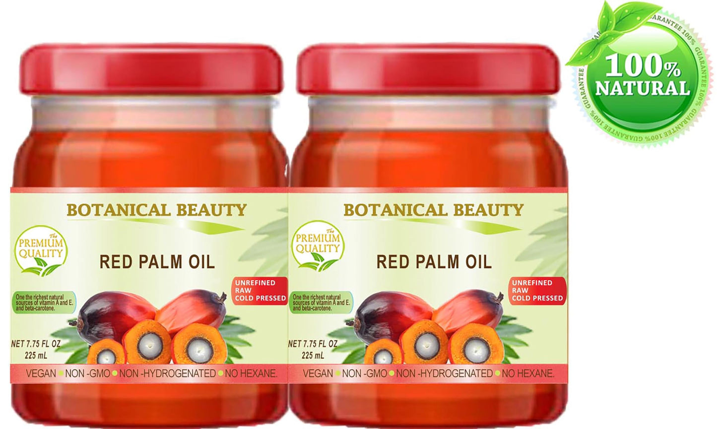Red Palm Oil 100% Pure Unrefined Extra Virgin Undiluted Cold Pressed Super Food 7.75 Fl.Oz 225 Ml (Pack 2) By Botanical Beauty