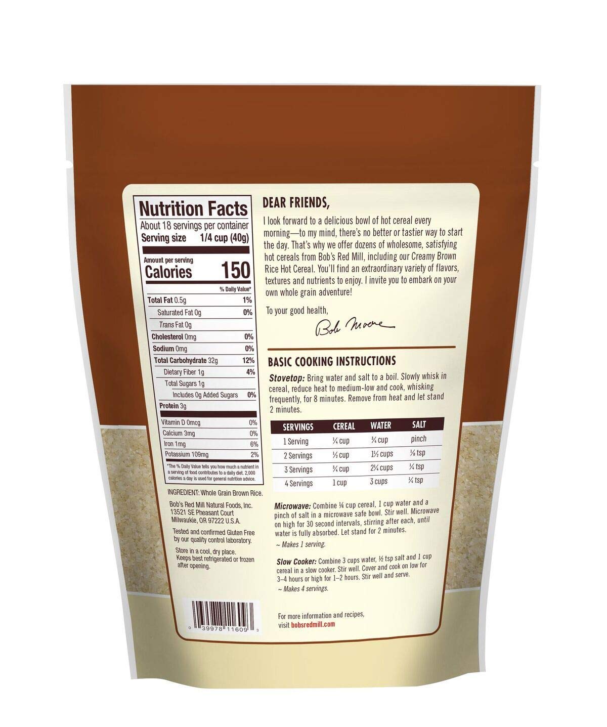 Bob'S Red Mill Creamy Rice Farina Hot Cereal, Brown, 26 Oz (Pack Of 3)