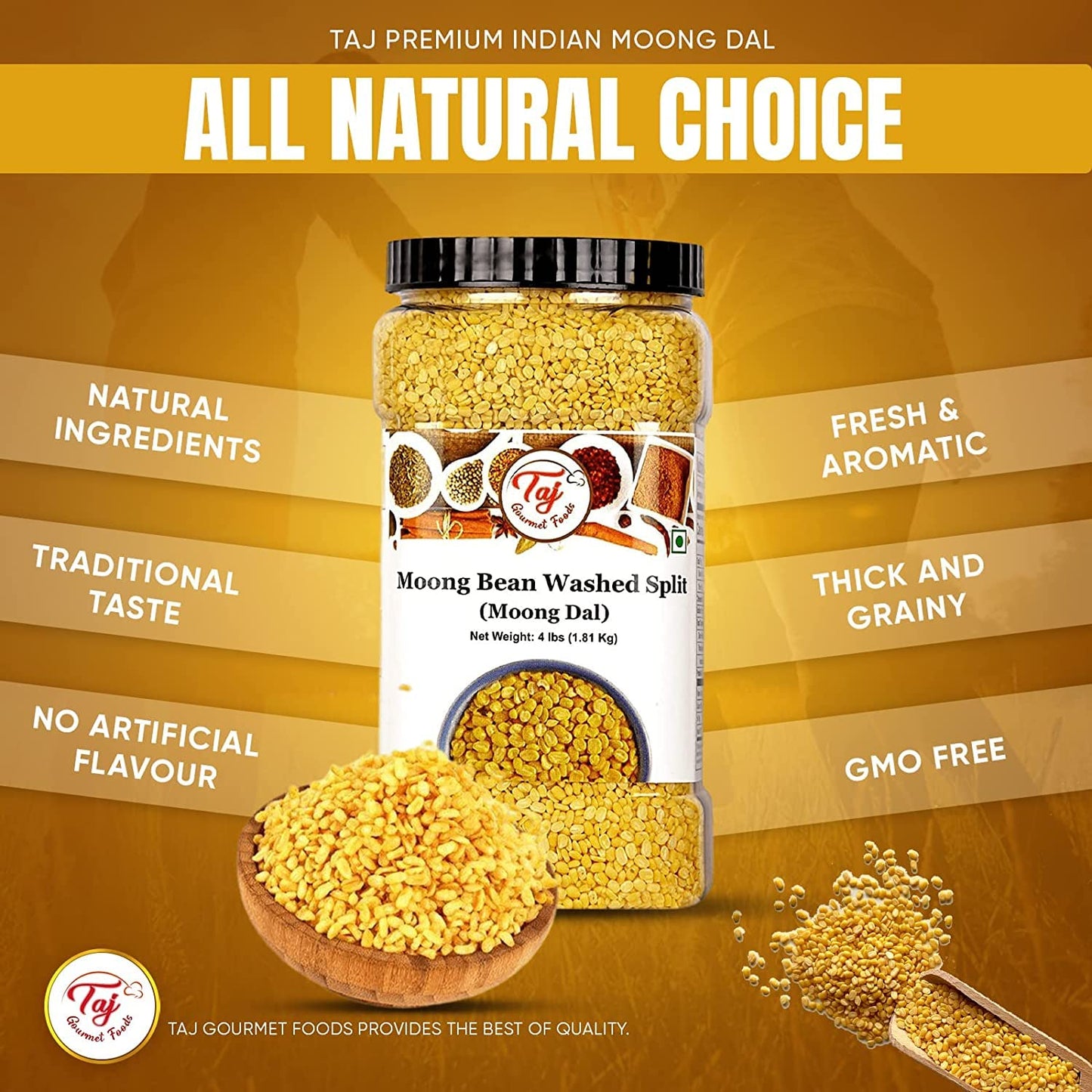 Taj Moong Dal Mung Lentils, (4-Pounds)