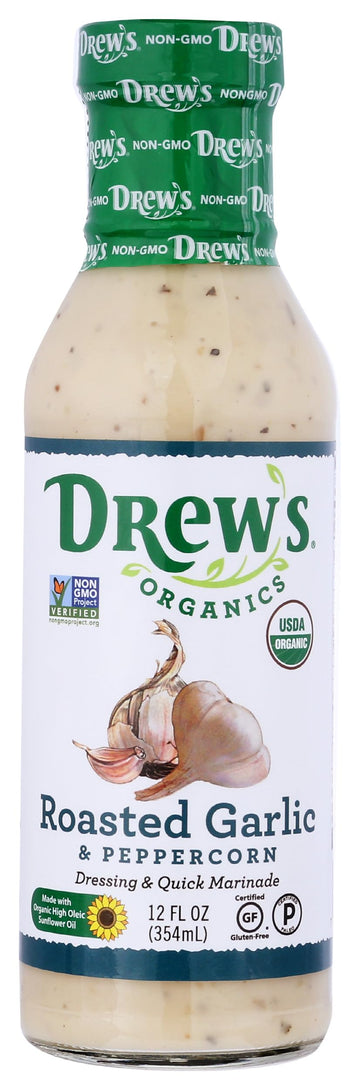 Drews All-Natural Salad Dressing And 10 Minute Marinade Roasted Garlic & Peppercorn 12-Ounce Bottle