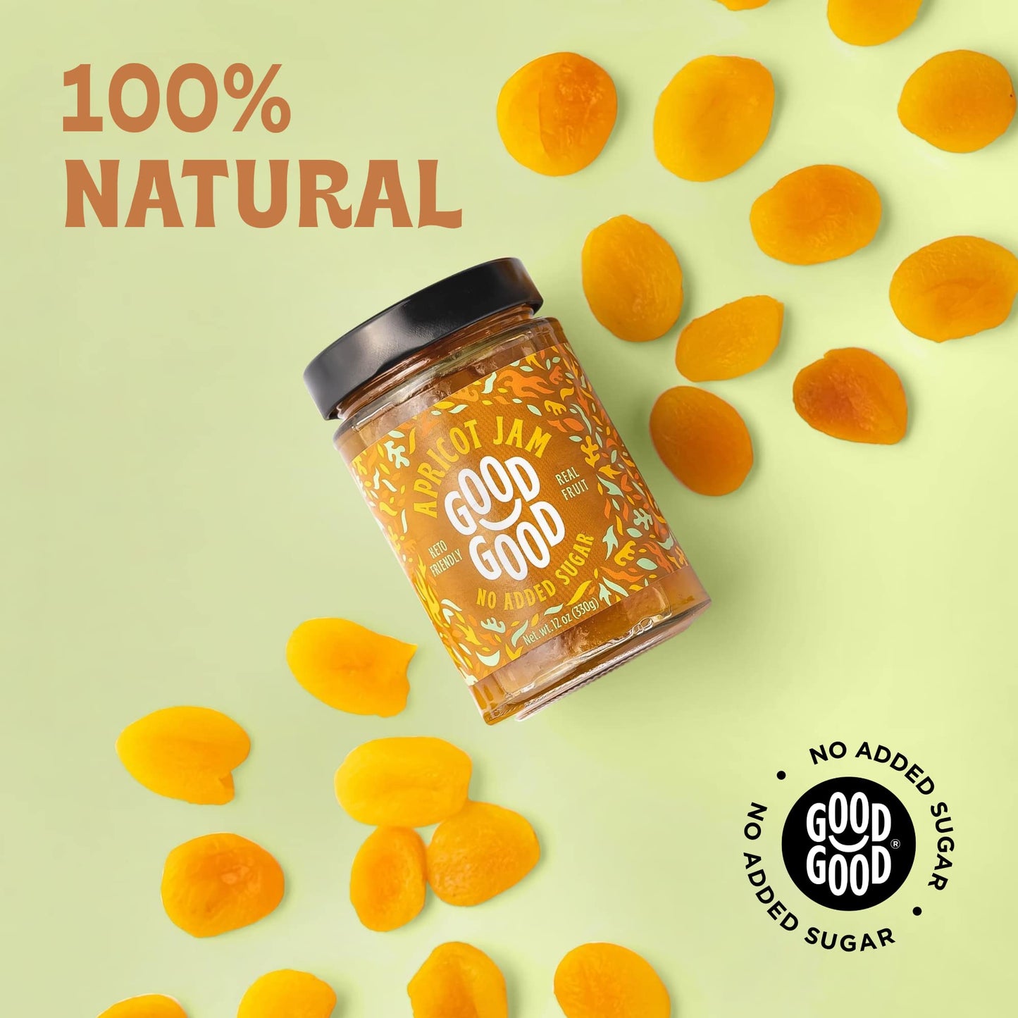 GOOD GOOD Apricot Jam - No Added Sugar - Low Calorie - Gluten Free and Vegan - Diabetic and Keto Friendly - 12oz / 330g (Pack of