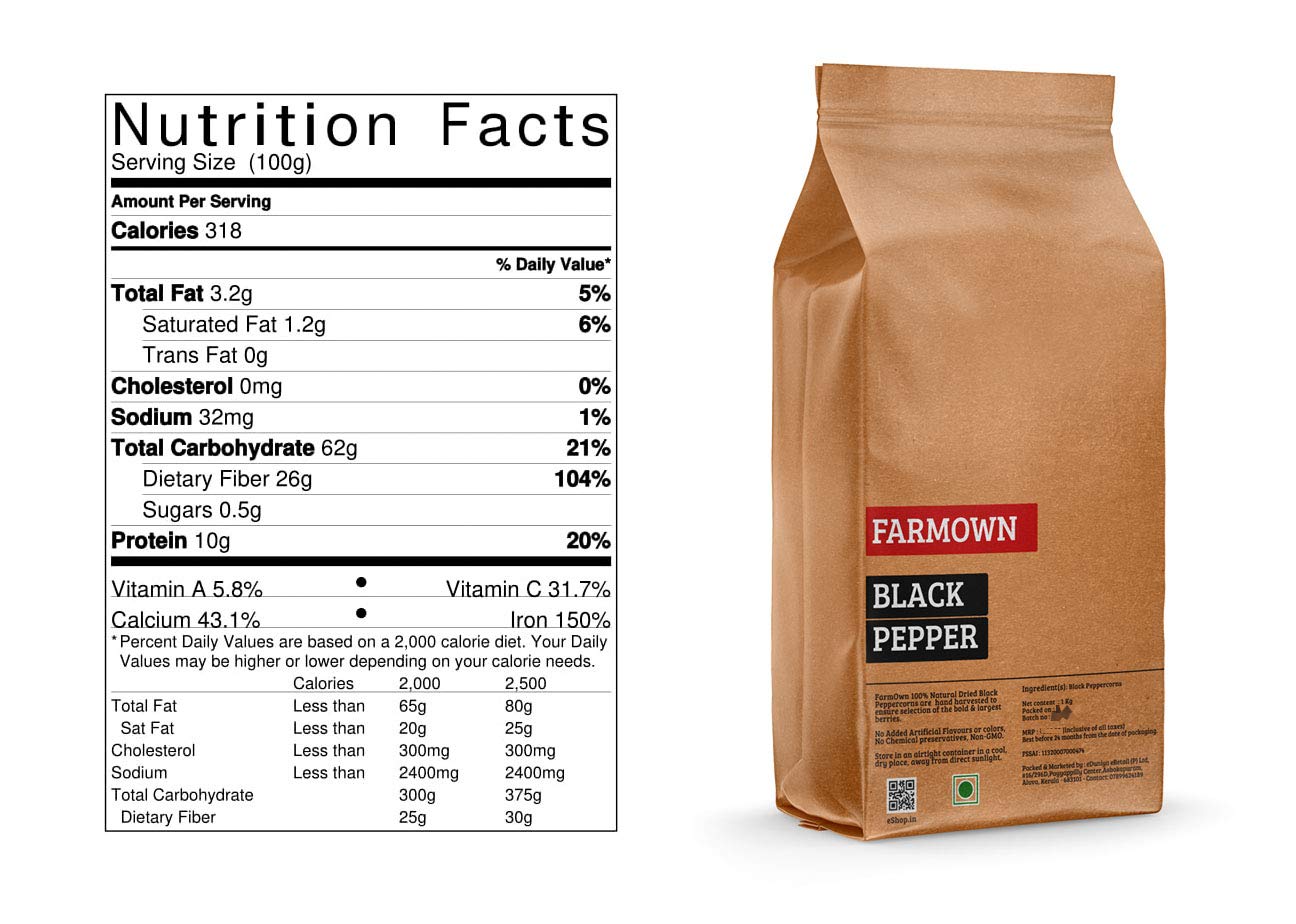 Farmown Black Pepper Whole Peppercorn (1Kg)