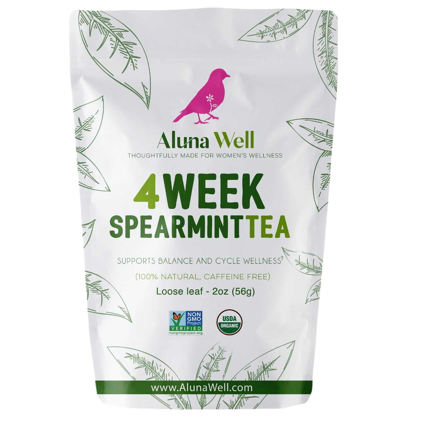 Aluna Well Organic Spearmint Tea - Supports Hormonal Balance And Wellness For Women 4 Week Loose Leaf Herbal Tea Energy Blend-Free 2 Oz
