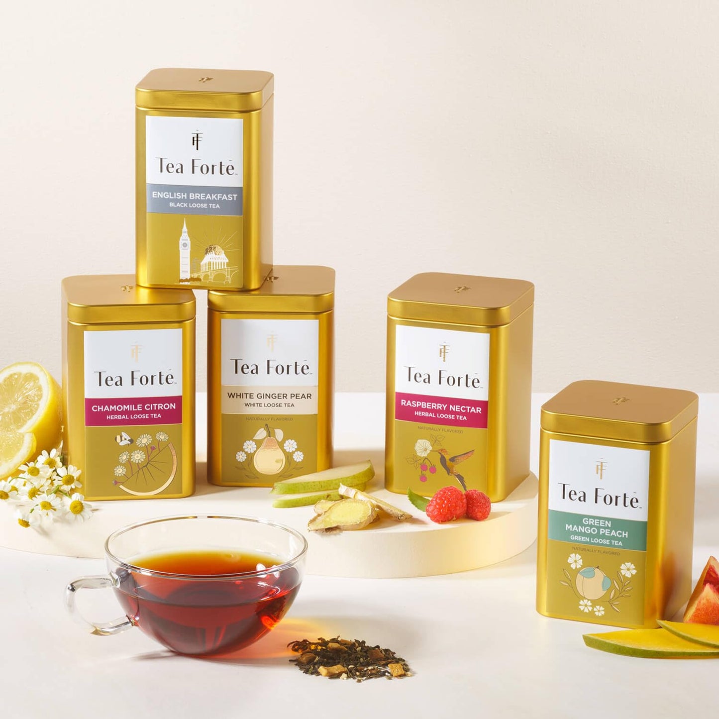Tea Forte Ginger Lemongrass enhanced Loose Leaf Caffeine-Free Herbal Tea Blend Canister Makes 35-50 Cups