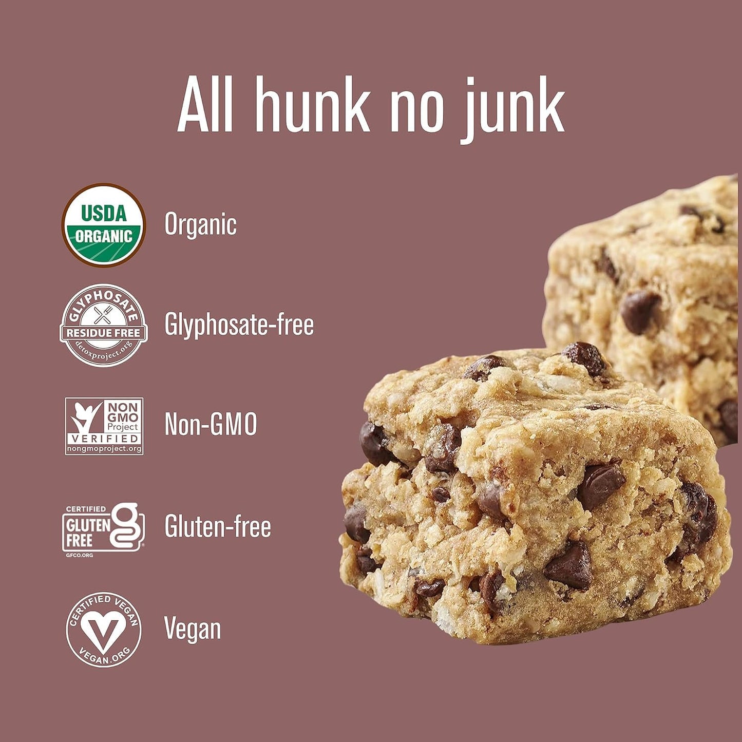Heavenlyhunks Organic Oatmeal Dark Chocolate Cookies, Gluten-Free, 22 Cookie Hunks, 7.2 Oz