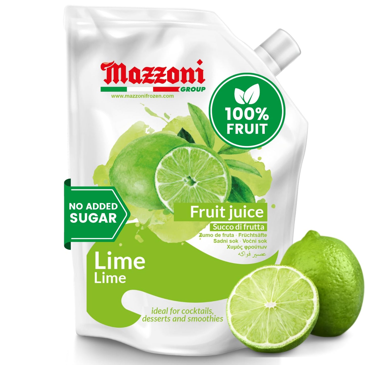 Mazzoni Real Lime Juice 100% Pure Just Lime Juice Not From Concentrate No Added Sugar Or Ingredients 2.2 Lbs (35.2 Oz) Mixer For Mixed Flavors Drinks Smoothies Convenient Pouch Made In Italy