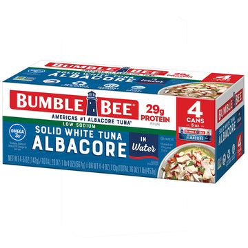 Bumble Bee Low Sodium Solid White Albacore Tuna In Water, 5 Oz Can (Pack Of 4) - Wild Caught Tuna - 29G Protein Per Serving, High In Omega-3S - Non-Gmo Project Verified, Gluten Free, Kosher