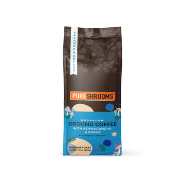 Fresh Mushroom Ground Coffee - Organic Ashwagandha & Chaga - Stress Relief, Mood Enhancer - Herbal Coffee Substitute Alternative