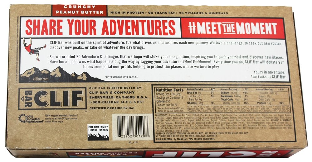 Clif Bar, Energy Bar, Crunchy Peanut Butter, 2.4 Ounce, 12/Box, Sold As 1 Box