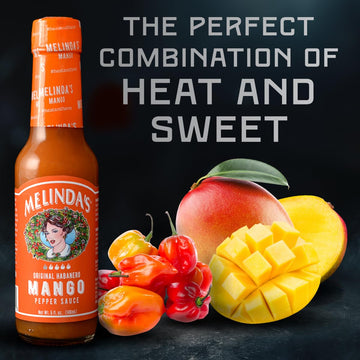 Melindas Mango Habanero Hot Sauce - Sweet & Mild Mango Habanero Sauce Made With Real Mango, Fresh Peppers, Vinegar, Carrot & Lim