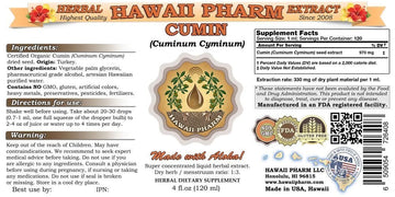 Hawaii Pharm Organic Cumin Liquid Extract Tincture 4 oz Glass Bottle