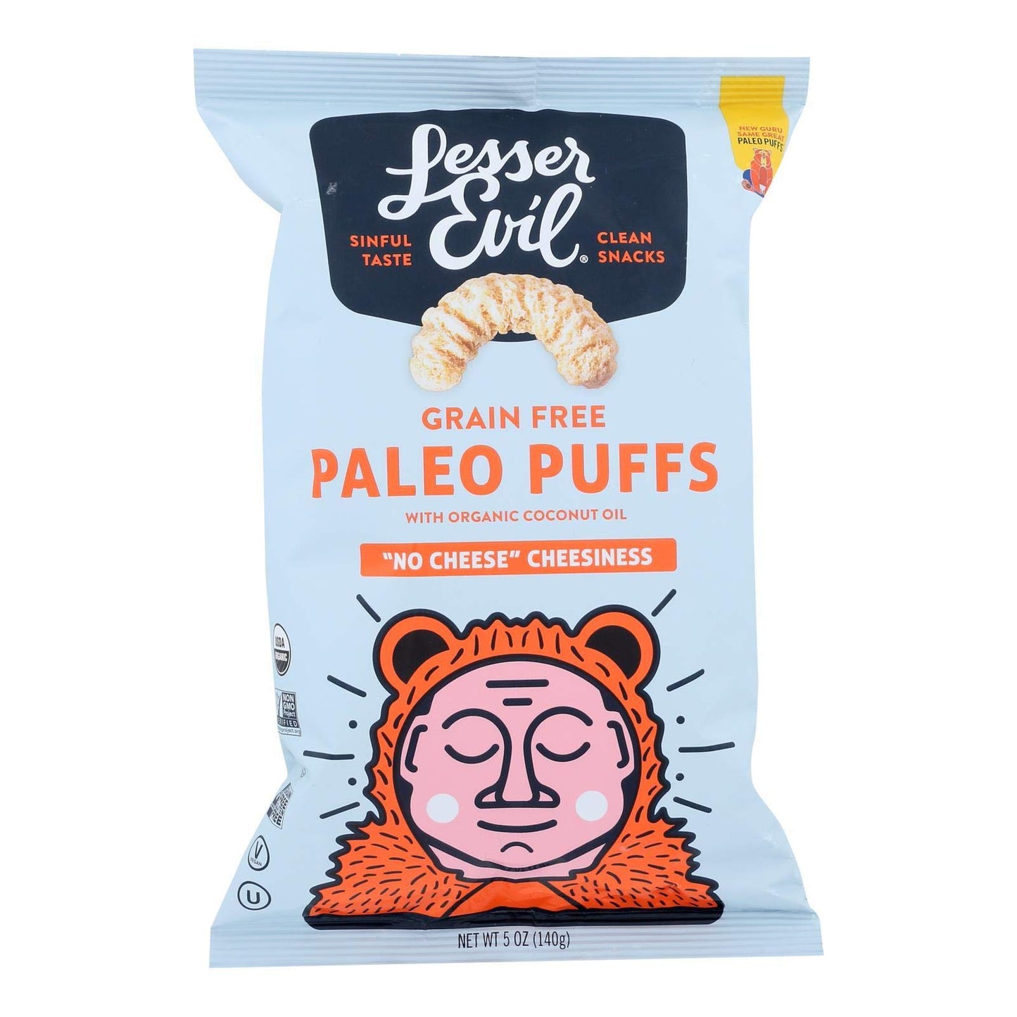 LESSER EVIL, PALEO PUFFS, OG2, NO CHEESE, Pack of 9, Size 5 OZ - No Artificial Ingredients Gluten Free Low Sodium Vegan Wheat Fr