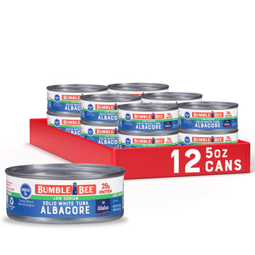 Bumble Bee Low Sodium Solid White Albacore Tuna In Water, 5 Oz Can (Pack Of 12) - Wild Caught Tuna - 29G Protein Per Serving, High In Omega-3S - Non-Gmo Project Verified, Gluten Free, Kosher