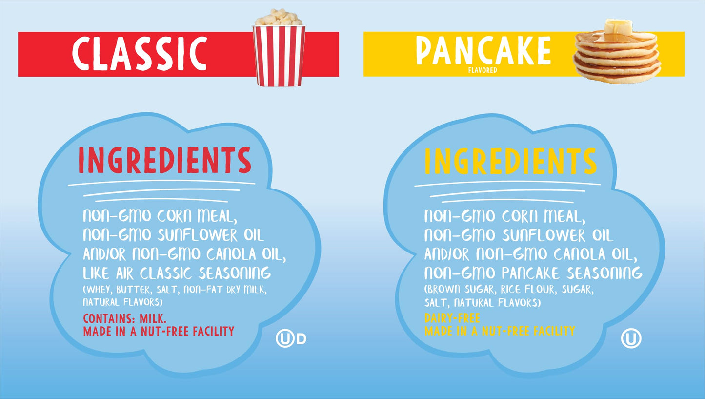 Like Air Puffcorn (Combo Pack: Classic & Pancake) | 2 4oz Bags | 50 Calories Per Cup | Gluten Free | Nothing Artificial