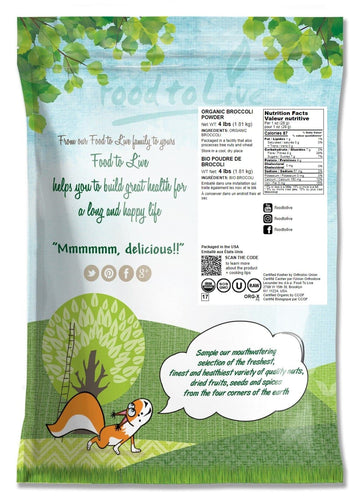 Food To Live Organic Broccoli Powder, 4 Pounds - Non-Gmo, Raw, Kosher, 100% Pure, Ground From Whole Vegetables, Vegan Superfood,