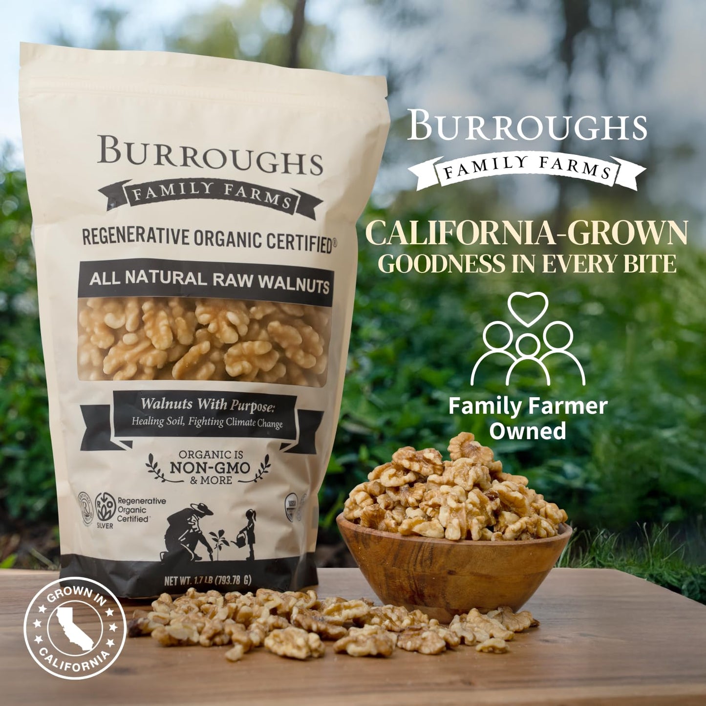 Organic Raw Walnuts Halves & Pieces 1.7lb - Unpasteurized, Regeneratively Grown in California - Whole, Fresh, Unsalted - Plant-B