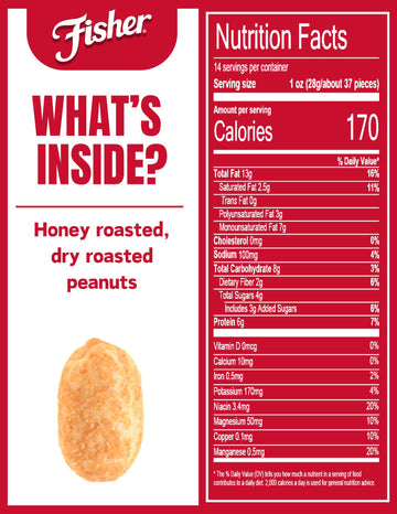 Fisher Snack Honey Roasted Dry Roasted Peanuts, 14 Ounces, Made With Real Honey, 100% Recyclable