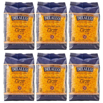 Delallo Gluten Free Orzo Pasta, Made With Corn & Rice, Wheat Free, 12Oz Bag, 6-Pack