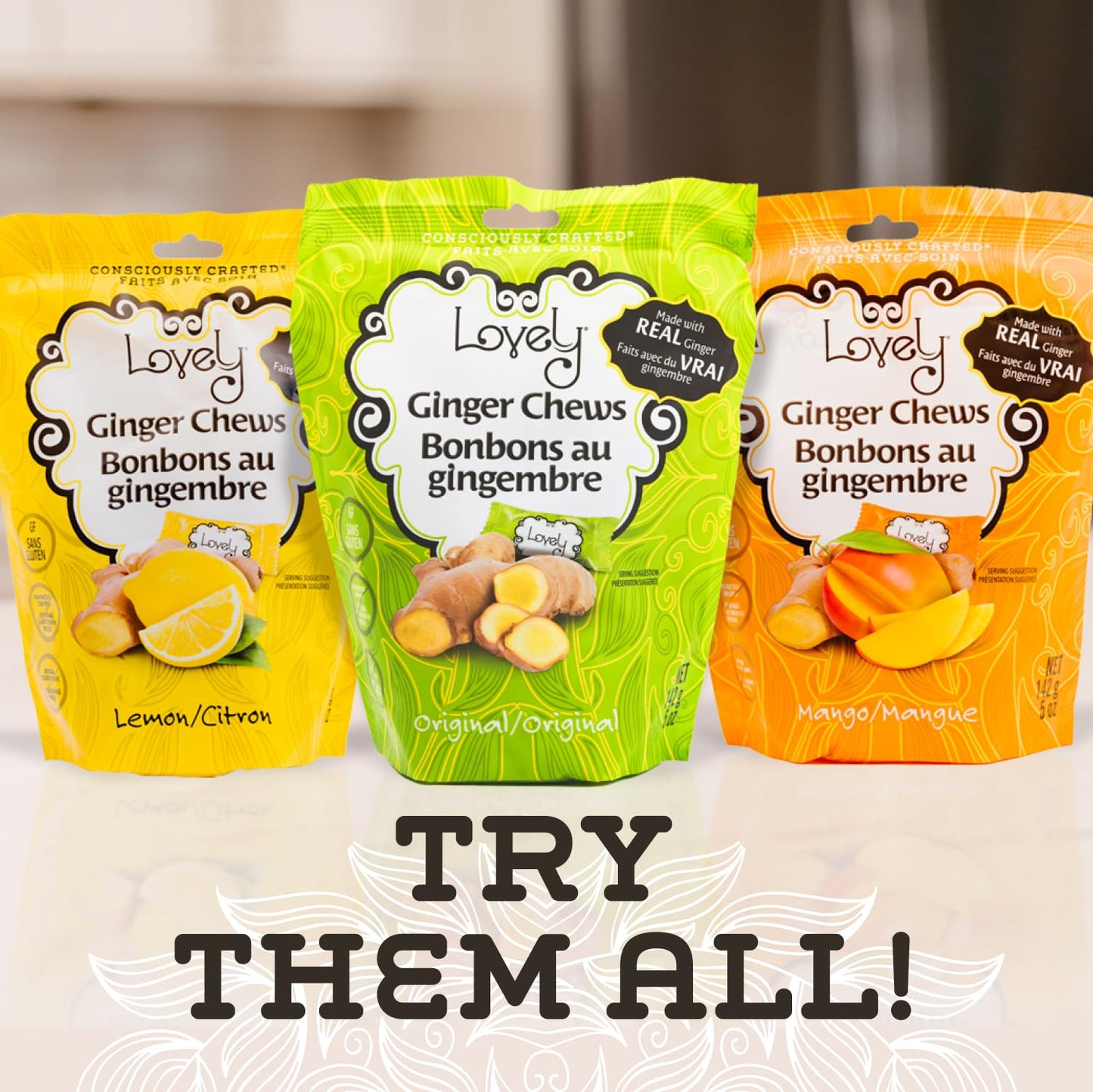 Lovely Candy Co. Original Ginger Chews, Made with Real Ginger, Individually Wrapped, 5oz (6-Pack) | Gluten-Free, Non-GMO, NO Art