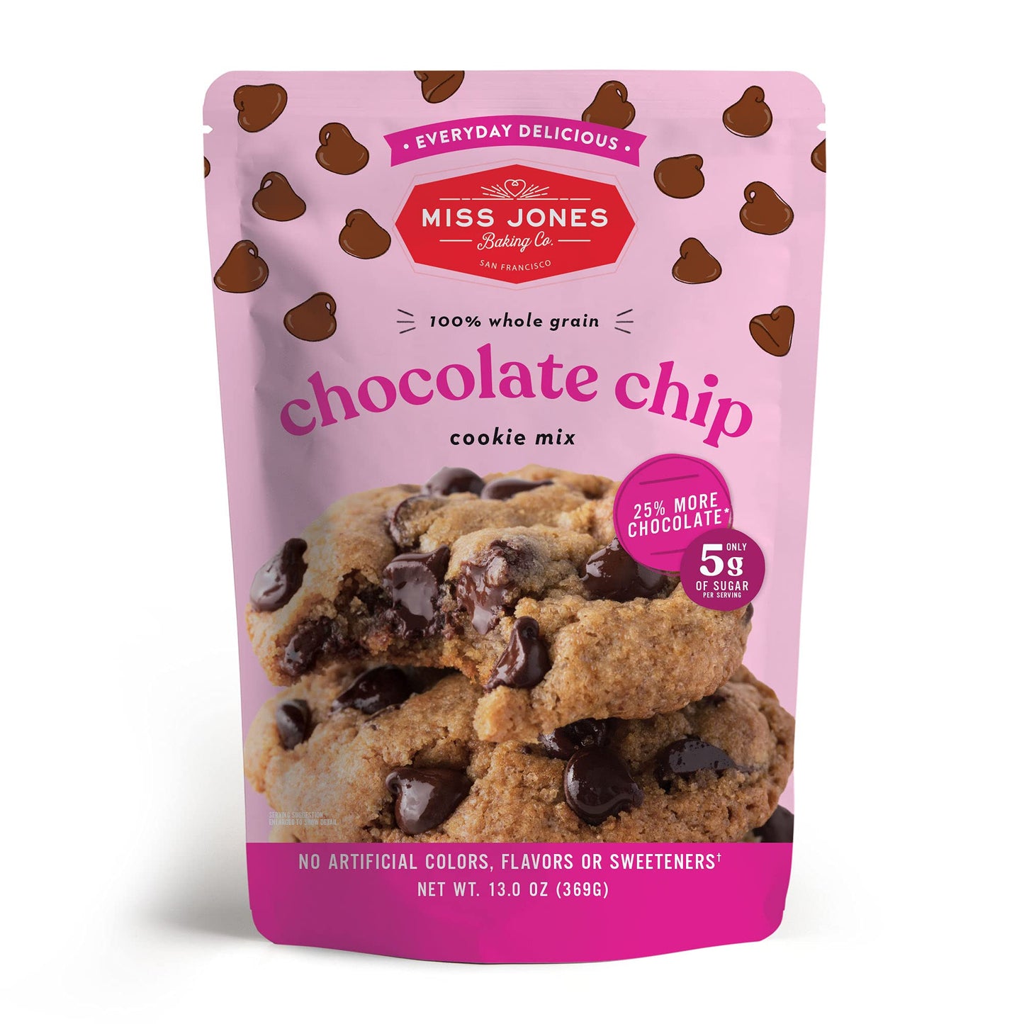 Miss Jones Baking Chocolate Chip Cookie Mix - Whole Grains, More Chocolate Chips, 50% Lower Sugar, Naturally Sweetened Desserts