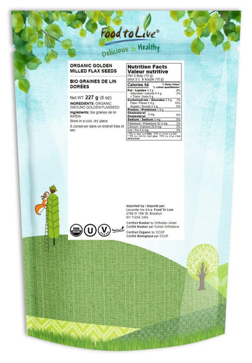 Food to Live Organic Golden Flaxseed Meal, Non-GMO, Vegan, 8 Ounces