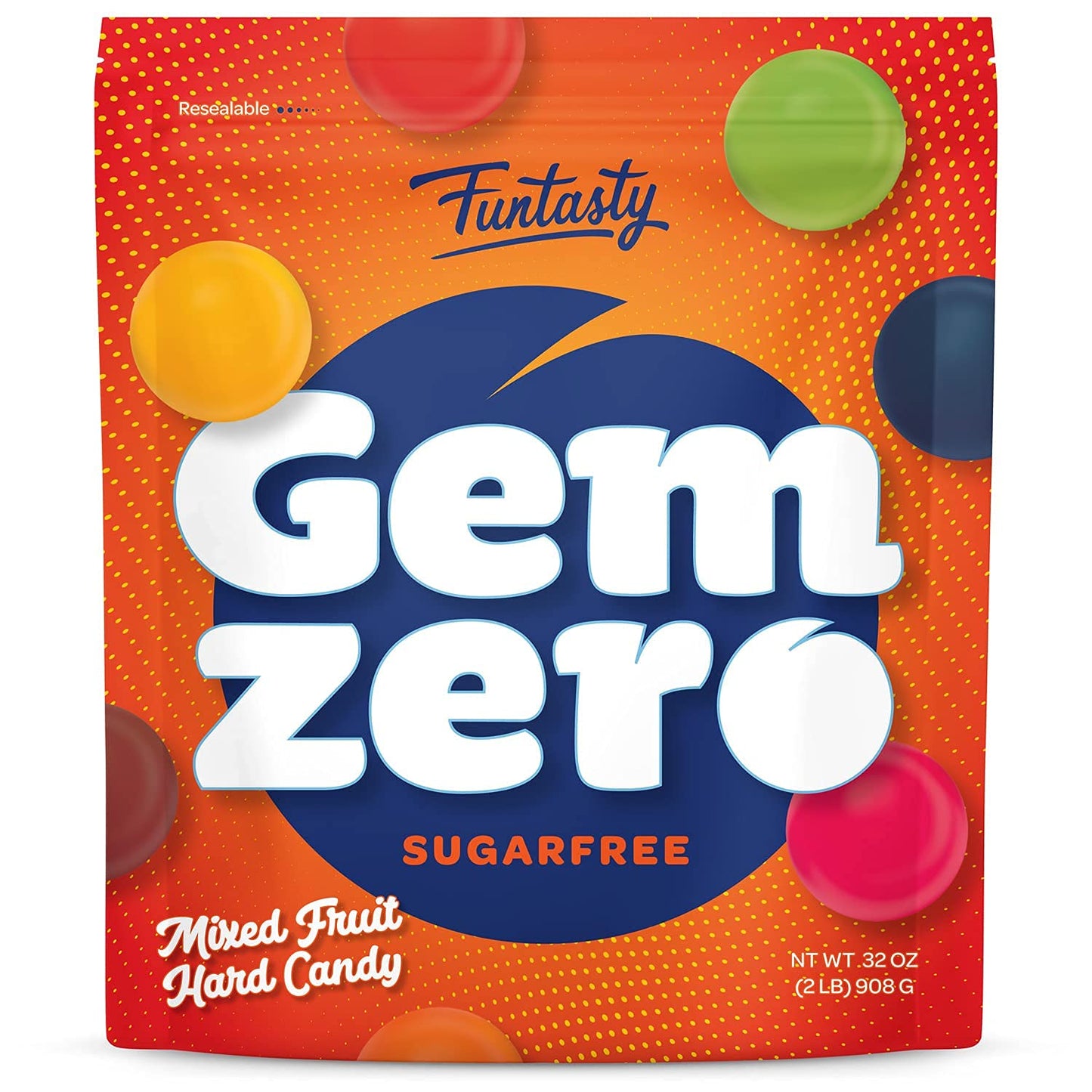 FUNTASTY Sugar-Free Hard Candy - Assorted Flavors, 2 Pound Bulk Pack, Individually Wrapped for Office Bowl Mix