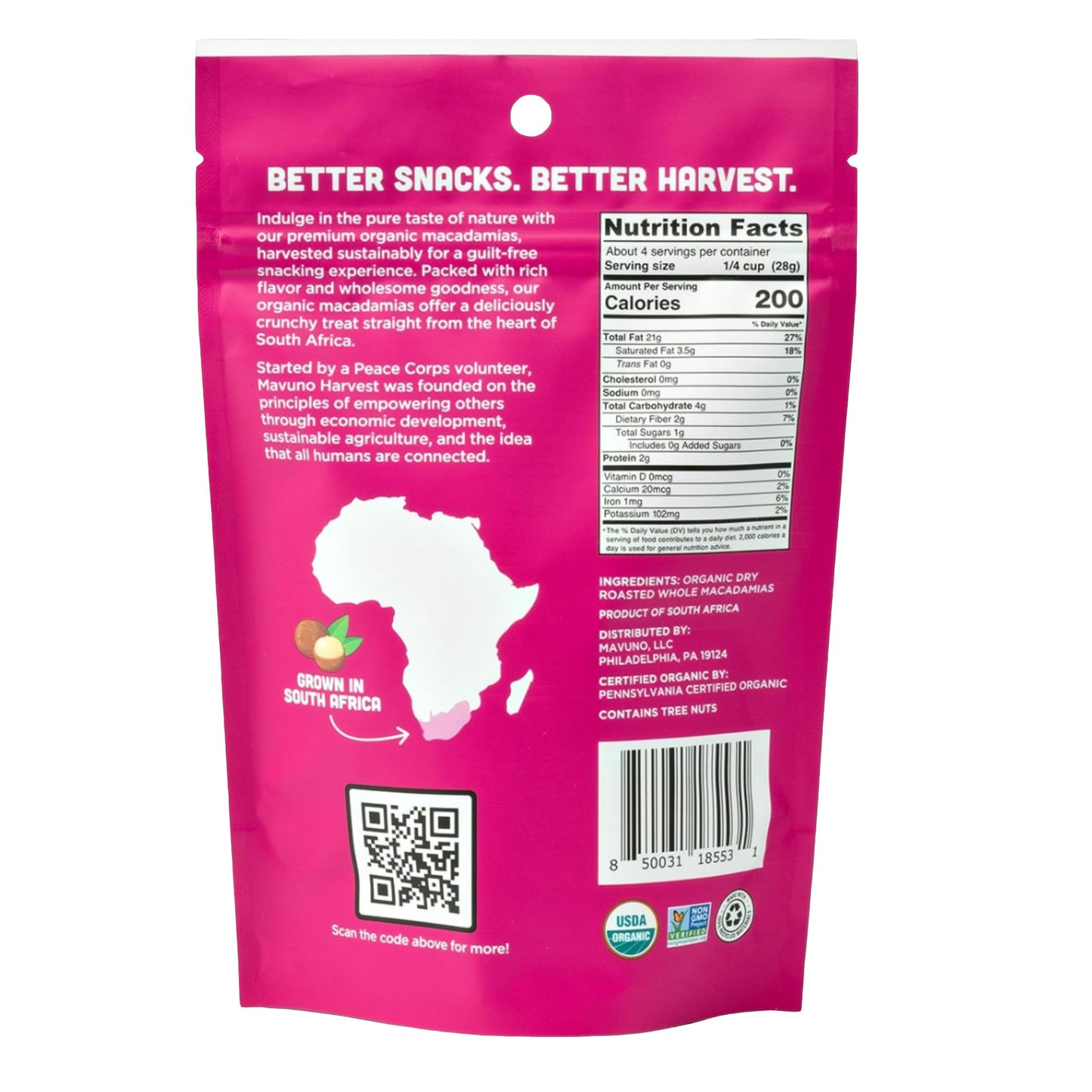 Mavuno Harvest Organic Roasted Macadamia Nuts, Vegan, Non-GMO, 4 Ounce (Pack of 6)