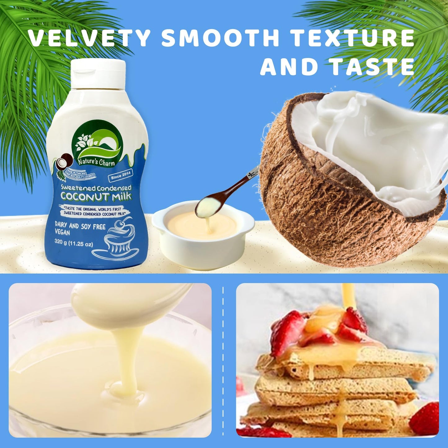 KC Commerce Sweetened Condensed Coconut Milk, Dairy Free, Vegan, Gluten Free, 11.25 oz (Pack of 2) with Wooden Spoon