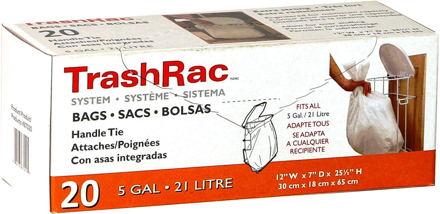 Trashrac 5 Gal Trash Bags Handle Tie 20 Pk