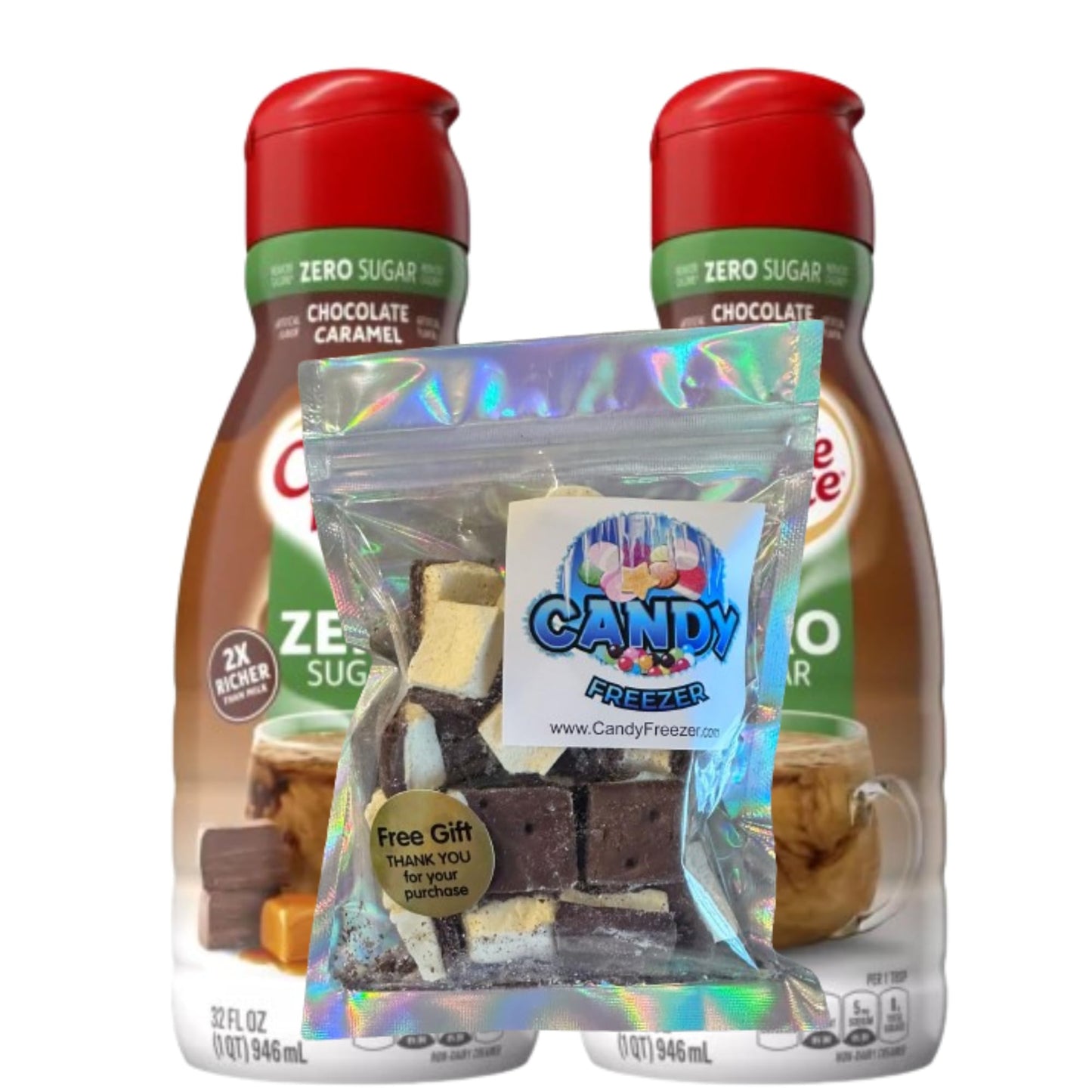 Candy Freezer Rich & Creamy Flavor Liquid Coffee Creamer Sugar Free with Candy Freezer 1 oz. Freeze Dried Ice Cream Bites (Choco