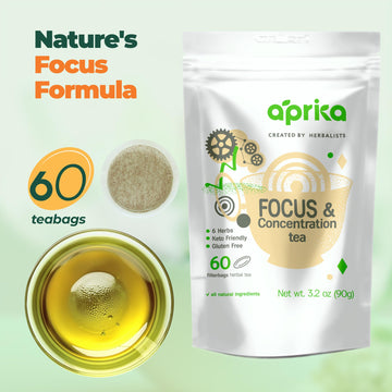 Aprikalife - Focus And Concentration Herbal Tea 100% Natural Herbal Tea Created By Herbalists - Yerba-Mate, Lemon Balm, Ginko Bi