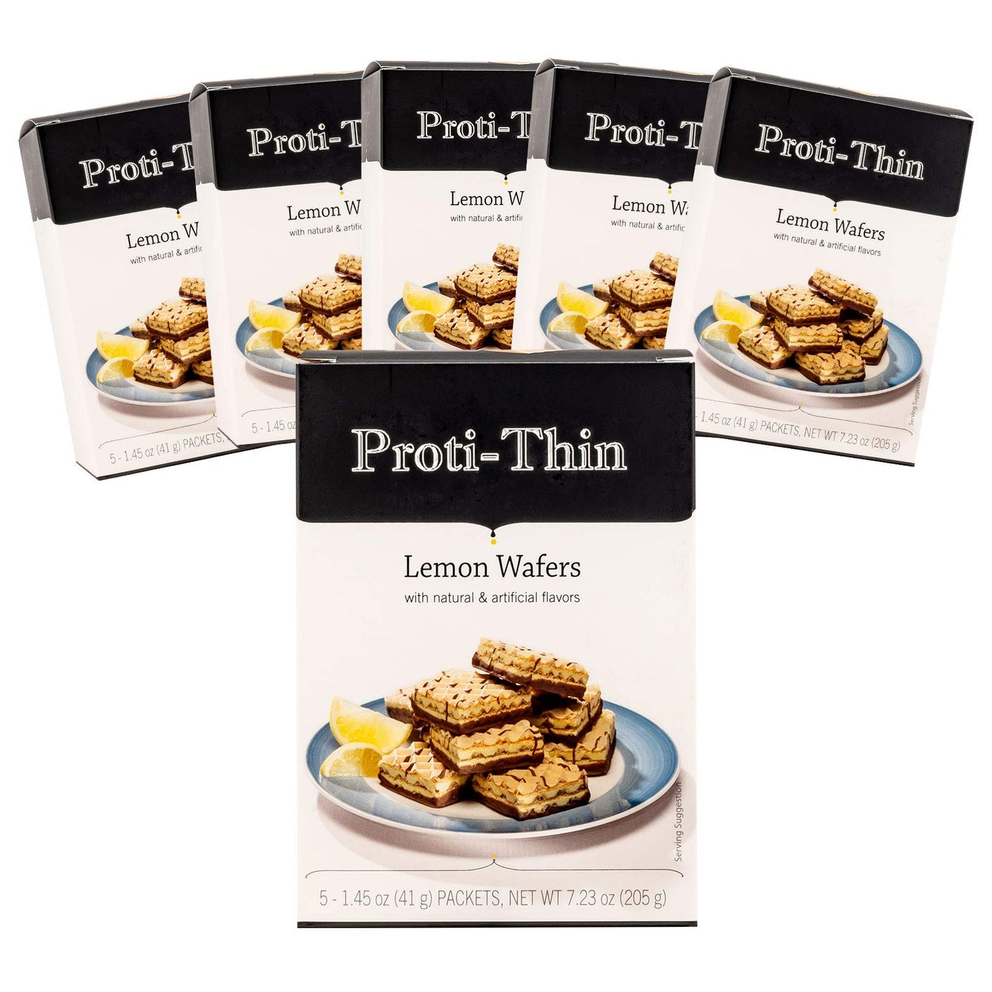 Proti-Thin High Protein Lemon Wafer Squares, 15G Protein, Low Calorie, Low Carb, Low Sugar, Aspartame Free, Diet Wafer Bars, Healthy Snack, 2 Wafers Per Serving, 5 Count Box (6 Boxes - Save 10%)