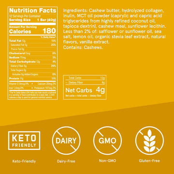 Bulletproof Lemon Cookie Collagen Protein Bars, Pack of 12, Keto-Friendly Snack with MCT Oil, Grass-fed Collagen, No Added Sugar