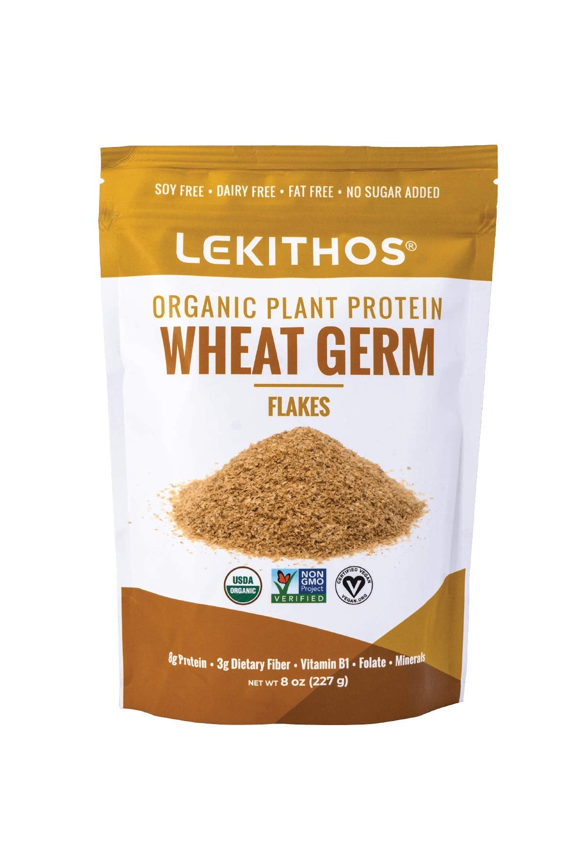 Lekithos Organic Wheat Germ Protein Flakes - 8 oz - 8g Protein - Certified USDA Organic, Non-GMO Project Verified, No Added Suga