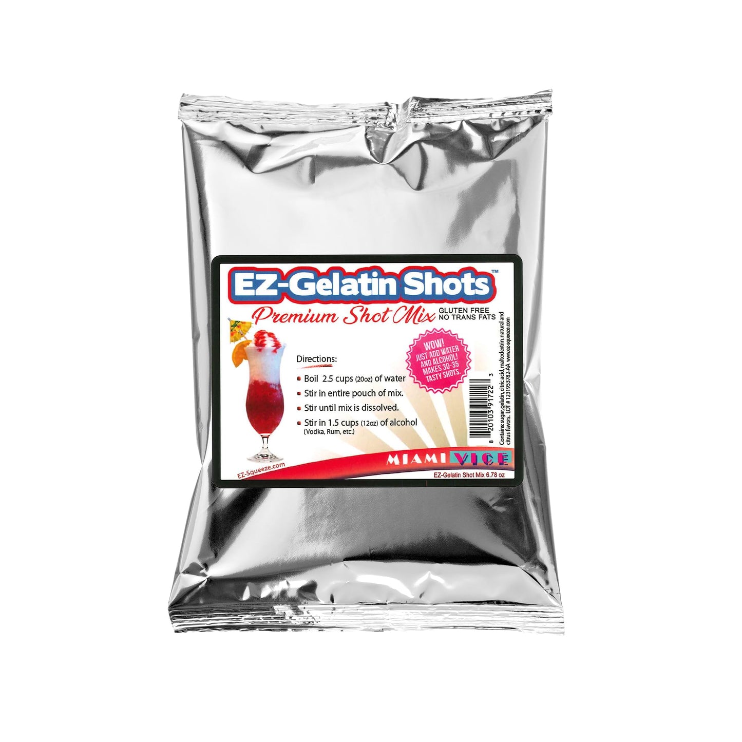 EZ-SQUEEZE Miami Vice Jello Shot Mix - Premium Gluten-Free Gelatin Powder, 6.78 oz, Easy to Make, Perfect for Parties