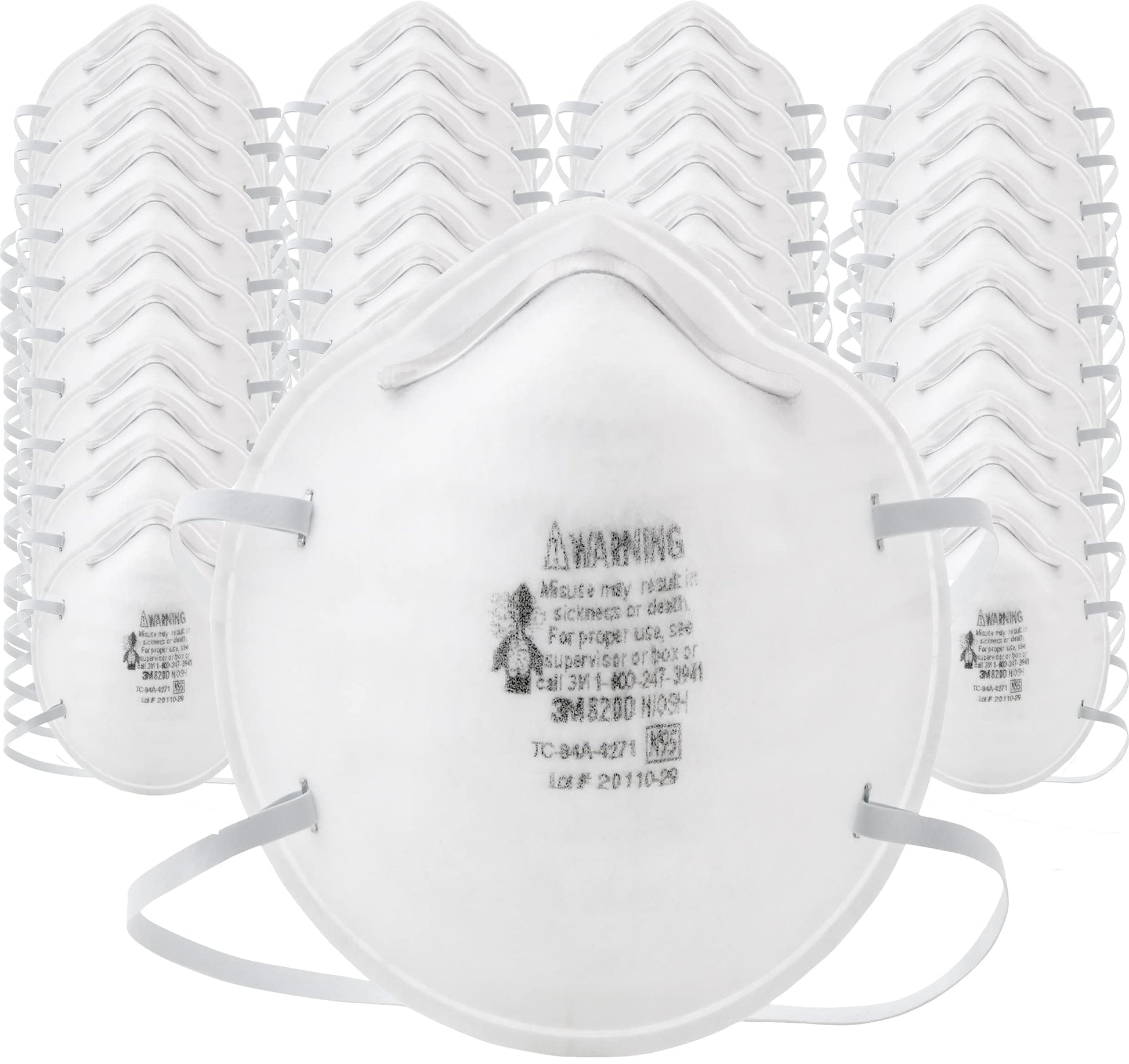 3M N95 Particulate Respirator 8200, 160/Case, Niosh Approved, Disposable, Sweeping, Sanding, Grinding, Sawing, Bagging, Dust, 8 Packs Of 20 Respirators