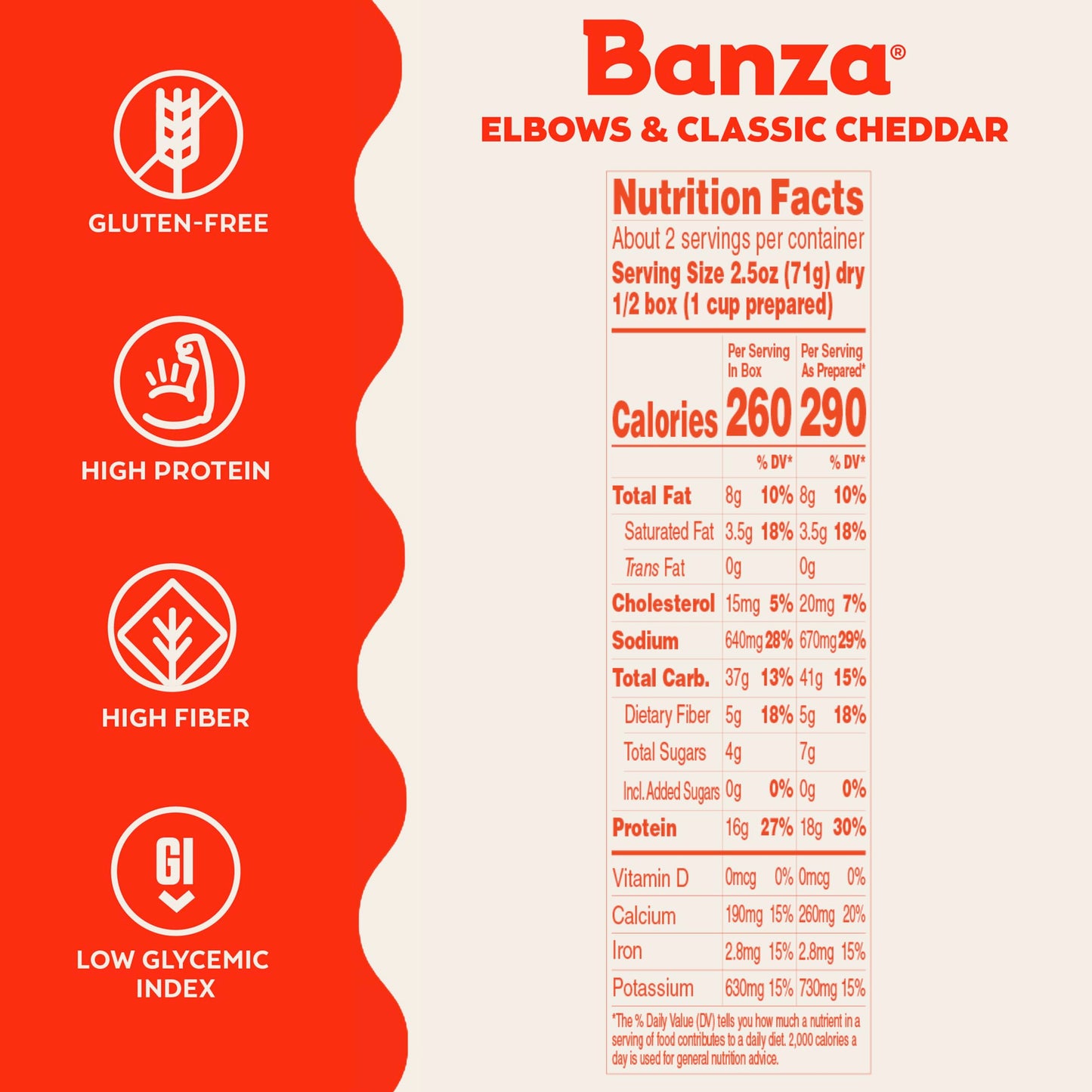 Banza Elbows & Classic Cheddar Mac and Cheese - High Protein, Gluten Free, 5.5oz - Lower Carb Healthy Pasta Meal