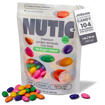 Nutic No Sugar Added Jordan Almonds Candy - 1Lb, Skinny Dipped, Pastel Mints, Ideal For Wedding & Easter Treats, Healthy Choice,