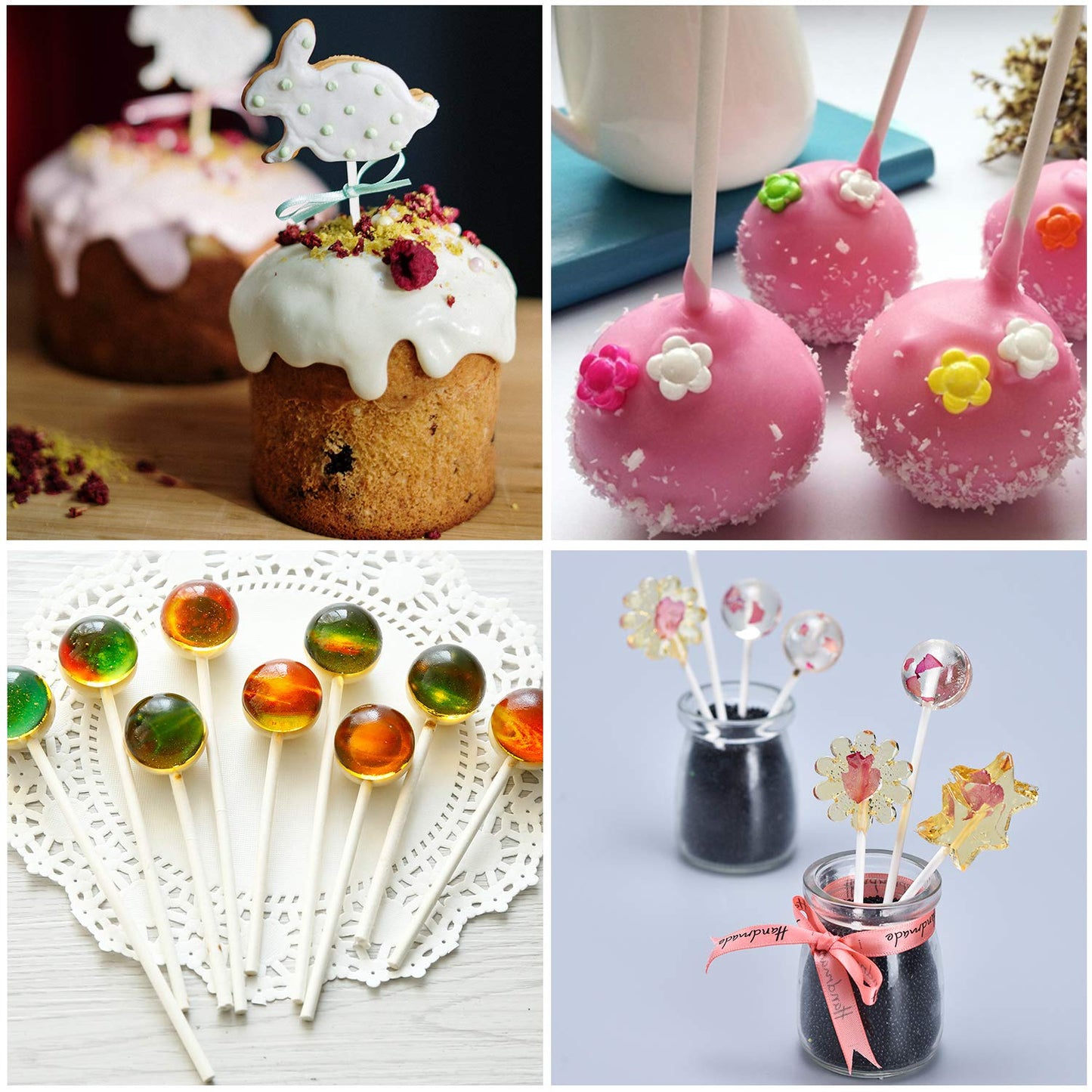 Coobbar White Paper Lollipop Sticks, 500 Pieces, 6 Inch Sucker Sticks for Cake Pops and Cake Toppers