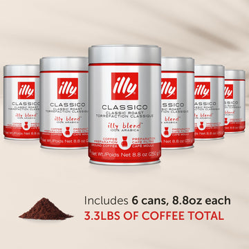 Illy Drip Coffee - Ground Coffee - 100% Arabica Ground Coffee – Classico Medium Roast - Notes Of Caramel, Orange Blossom & Jasmine - No Preservatives – Mild & Balanced – 8.8 Ounce (Pack Of 6)