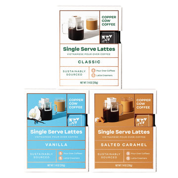 Copper Cow Coffee Vietnamese Pour Over Coffee With Sweetened Condensed Milk Creamer - Single-Serve And All-Natural Pre-Filled Co